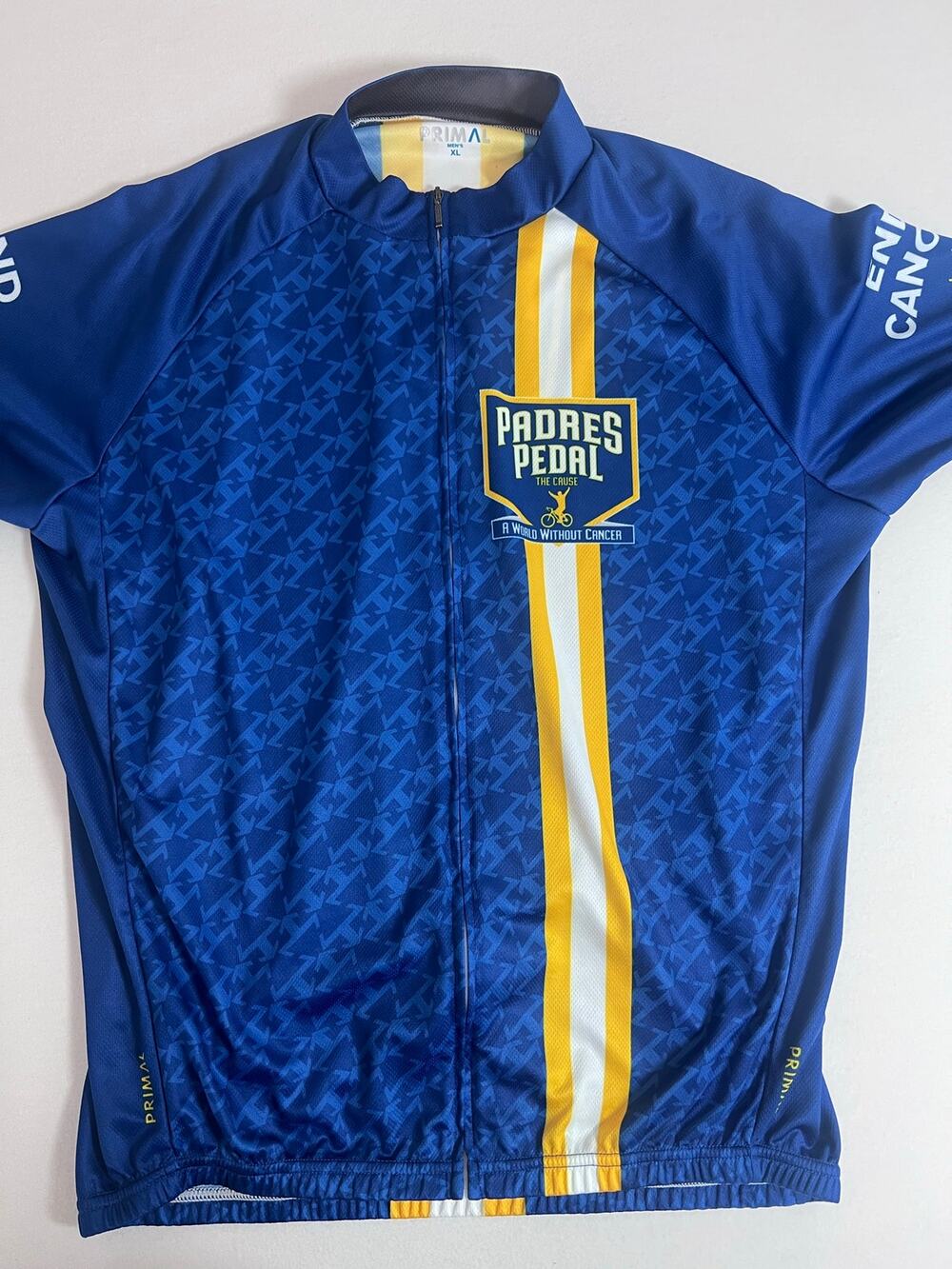 Primal Padres Pedal The Cause Cycling Jersey Men’s XL Blue Yellow Full Zip Bike